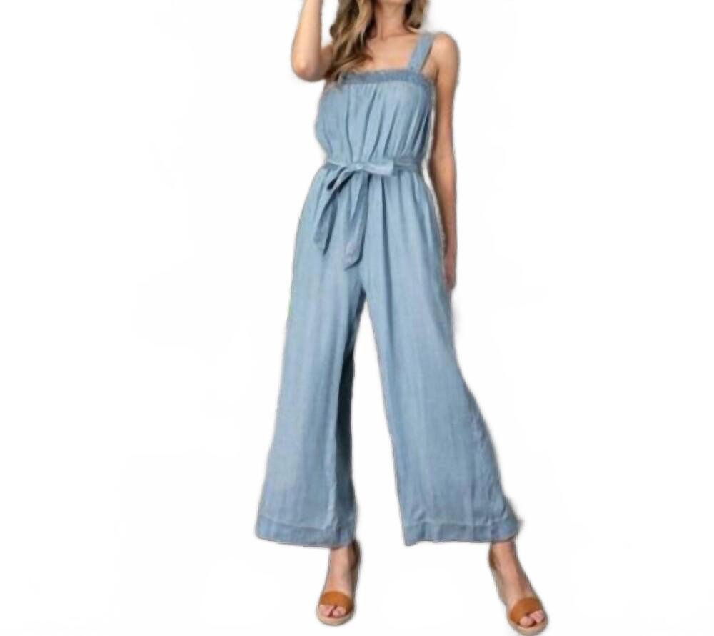 NEW EE:SOME kali chambray jumpsuit in light blue